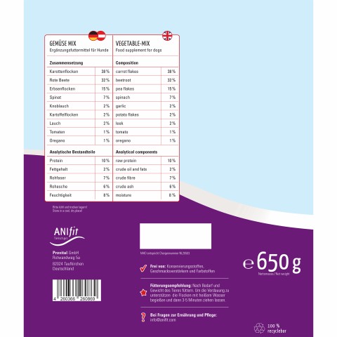 Dog Accessories B.A.R.F. Flakes Vegetable-Mix (Gemüse-Mix) 650g 1 Piece -3- Anifit